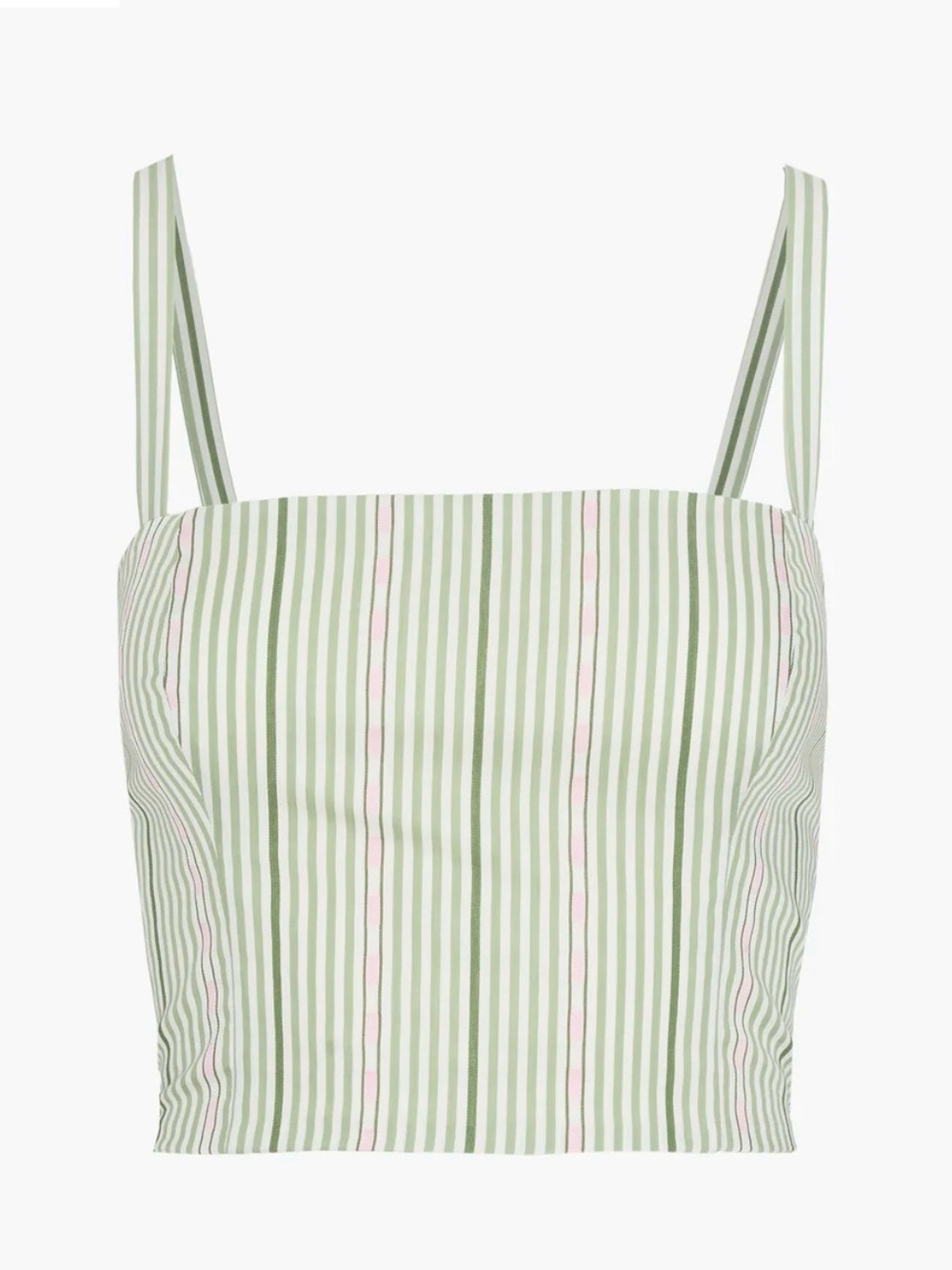 Striped Square-Neck Crop Top in Light Green by